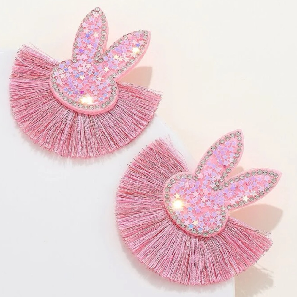 Pink Bunny and Fringe Earrings
